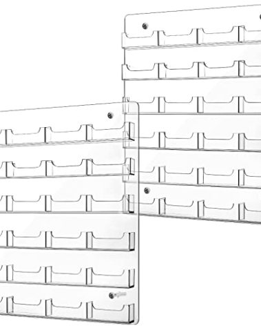 Lincia 2 Pieces Acrylic Business Card Holder Wall Mount Clear Sticker Display Rack Multiple Clear Acrylic Card Organizer Sticker Display Stand Pre Drilled Index Card Storage (24 Pockets)