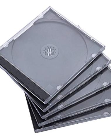 Maxtek 10.4 mm Standard Single Clear CD Jewel Case with Assembled Black Tray, 50 Pack