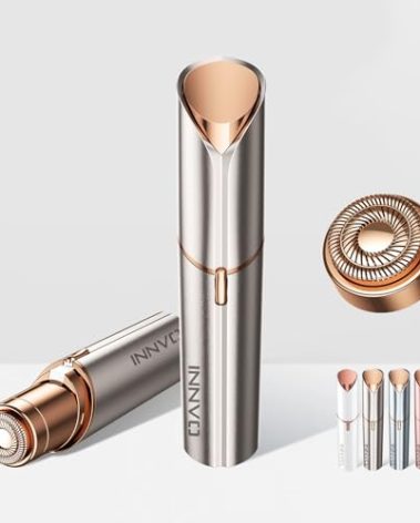 INNVO Facial Hair Remover for Women Ladies Upper Lip Hair Removal Electric Face Shaver with Rechargeable Battery Brush (Champagne Gold with 1 Replacement Head)