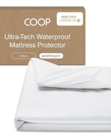 Coop Home Goods Ultra-Tech Waterproof Mattress Protector Twin XL, Smooth Top Mattress Pad, Waterproof Cover, Up to 18 Inches Deep, Machine Washable, Noiseless Comfort, Twin XL (39x80)