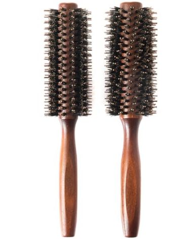 Boar Bristle Round Hair Brush Set with Nylon Pin, Wooden Handle for Straightening Curling Volumizing and Detangling (2 in 1)