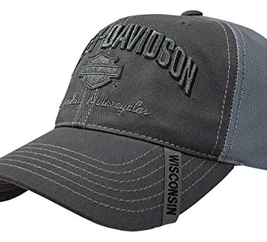 Harley-Davidson Men's Baseball Cap, H-D Bar & Shield Mesh Hat w/Distrssed Bill Black