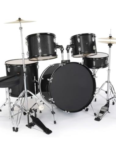 Ktaxon 22 Inch Adult Drum Set, 5-Piece Full-Size Drums Kit with Cymbal Stands, Hi-hat Stand, Sticks, Drum Pedal, Stool & Floor Tom for Beginner Teens Student (Black)