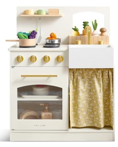 Tiny Land Play Kitchen, Kids Kitchen Playset, Toddler Kitchen with Cutting Food Set, Wooden Kitchen Sets for Kids, Best Gift for Girls and Boys