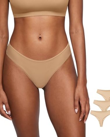 SOULVOR Magneticfit Thongs for Women Stretch Sexy Underwear Comfort Tagless Thong Low Rise Breathable Panties 3 Pack Soft Tan (3pack) Small