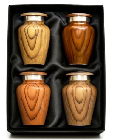 Metallic Wooden Print Small Urns for Human Ashes Keepsake - Mini Urn for Ashes Adult Male & Female - Keepsake Urns Set - Honor Your Loved One with Funeral Memorial Urn (Wooden, Set of 4)