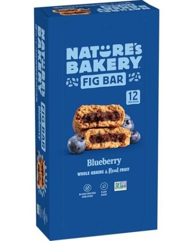 Nature's Bakery Whole Wheat Fig Bars, Blueberry, Real Fruit, Vegan, Non-GMO, Snack bar, Twin packs- 12 count