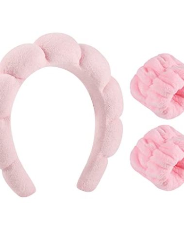 WSICSE Skincare Headbands, Sponge Spa Headband Stocking Stuffing for Women Girl Pink Gifts Puffy Padded Keep Hair Dry