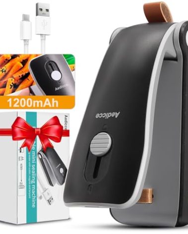 Mini Bag Sealer, USB Rechargeable Chip Bag Sealer Heat Seal, 2 in 1 Bag Sealer Heat Seal with Cutter, Portable Bag Resealer for Plastic Bags Snacks & Food Storage(Black)