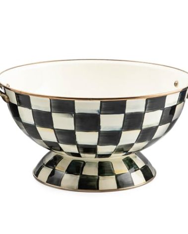 MACKENZIE-CHILDS Enamel Bowl, Serving Bowl for Entertaining, Everything Bowl, Black-and-White Courtly Check