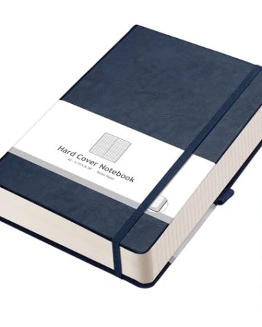 AHGXG Thick Journal Lined Notebook - 320 Numbered Pages A5 College Ruled Notebook for Writing, 100gsm Lined Paper, Leather Hardcover, for Women Men Work Office School, 5.75'' X 8.38''-Dark Blue