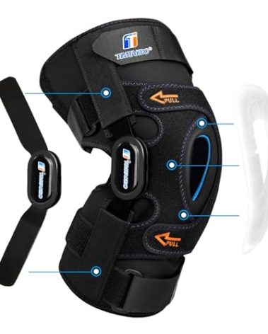 T TIMTAKBO Hinged Knee Brace,GEl Patella Support with Removable Dual Side Stabilizers,Knee Support for Meniscus Tear,Relieves ACL,Arthritis(L fit Upper 19-23"/Lower 16-20")