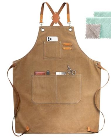 ZOMAO Chef Apron, Cotton Canvas Cross Back Apron with Pockets for Women and Men,Adjustable Strap and Large Pockets Apron,Kitchen Cooking Baking Bib Apron