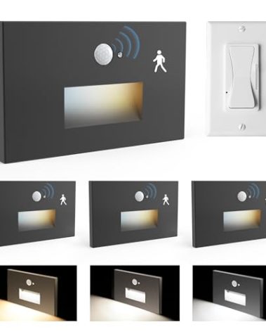 Jandov 4 Pack Motion Sensor Stair Lights Indoor Outdoor,Dimmable Motion Activated Step Lamp 3000K/4000K/6000K,Hardwired 120V 4W IP65 Waterproof Outside Stairway Light,Led Staircase Lights- Black