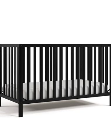 Storkcraft Morningside 5-in-1 Convertible Crib (Black) – GREENGUARD Gold Certified, Fits Standard Crib Mattress, Converts to Toddler Bed, Daybed and Full Bed, 4 Adjustable Mattress Heights