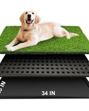 Dog Grass Pad with Tray, 34''X23'' Large Artificial Turf Grass Potty, Reusable Puppy Pee Pads for Dogs, Portable Dog Litter Box for Indoor/Outdoor Potty Training Toilet