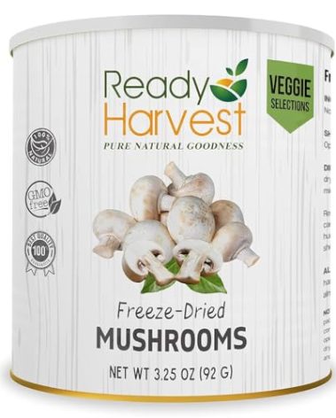Ready Harvest Freeze-Dried Mushroom for Emergency Food Supply | Camper Must-Haves Camping Essentials | Hurricane Preparedness Items, Survival Food, Pantry Staples | #10 Can | 25-Year Shelf Life
