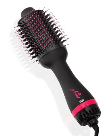 Asani Hair Dryer Brush - 4-in-1 Blow Dryer with Comb, Curling & Hot Hair Straightener Brush - Round Blowout Straightening Brush with Anti-frizz Ceramic Titanium Barrel for All Hair Types (120V)