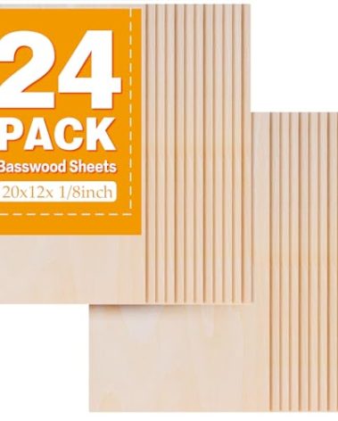 24Pack Basswood Sheets 20"x12"x1/8", 3mm Basswood for Laser Cutting, Thin Plywood Board Unfinished Wood for Crafts, DIY Architectural Models Making, Wood Engraving (24Pack-20x12inch)
