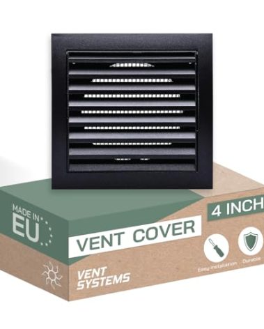 Vent Systems 4'' Inch Anthracite Air Vent Cover Dryer Vents and Bathroom Exhaust Vents Pipe, Louvered Dryer Vent Cover - Exhaust, Supply Air Register Grille with Flange