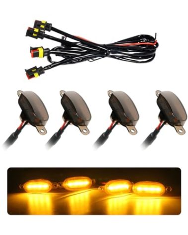 FSTURIOS 4PCS Car LED Grille Lights, Bright Front Grill Bumper Trim Lamps with Wiring Harness, Waterproof Grille LED Lights for 2004-2019 F150 F250 F350 Raptor/2013-2018 Ram 1500 (Black+Yellow)