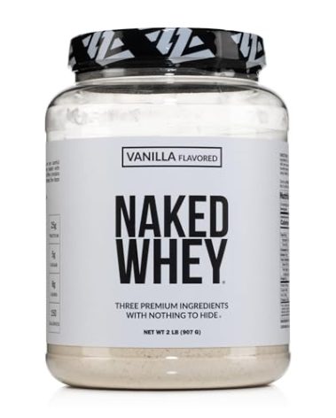 NAKED Whey Vanilla Protein Powder - Only 3 Ingredients - Grass Fed Whey Protein Powder, Vanilla Flavor, and Organic Coconut Sugar, No GMO, No Soy, and Gluten Free - 24 Servings