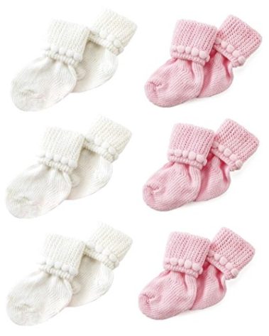 Nurses Choice 6 Pairs Stay-On Baby Socks, Pink & White Cotton Newborn Socks with Bubble Cuff Non-Slip Grip, Baby Girl Booties 0–3 Months, Hospital Trusted Essentials