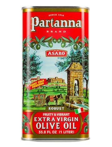 Partanna Robust Extra Virgin Olive Oil - Premium Castelvetrano Oil - Harvested in Sicily - Pure Authentic Italian - Monovarietal - Rich in Flavor - First Cold Pressed - 33.8 fl oz (1 L) Tin