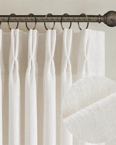 Natural Pinch Pleated Linen Curtains 84 Inch Length 2 Panels for Living Room Bedroom Textured Cream Ivory Birch Semi Sheer Boho Neutral Back Tab Pinch Pleat Hooks Rings Window Curtain 84 Inches Long