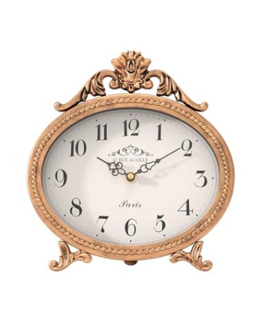 Abdurey Vintage Table Clock on Stand,Desk and Shelf Decorative Clock,French Rustic Style Mantel Clocks,Metal Frame Antique Gold Finish,Farmhouse,Bedroom, Bedside,Living Room,Gift Clocks