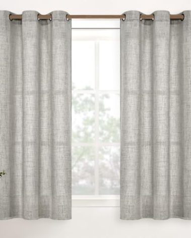 YoungsTex Linen Curtains 54 Inches Length for Short Living Room, Dark Grey Semi Sheer Window Drapes Light Filtering with Bronze Grommet for Bedroom Kitchen Bathroom, 2 Panels, 42 X 54 Inch