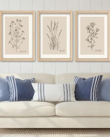 YWJKWLGS Vintage Botanical Wall Art 11x16 Inch Set Of 3 Wooded Framed Minimalist Rustic Wildflower Pictures Floral Sign Bedroom Wall Hanging Decor (Wood)