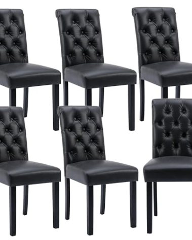 chairus Dining Chairs Set of 6 Mid Century Modern Living Room Chairs with Button Tufted High Back PU Leather Armless Chair Comfy Upholstered Side Chairs for Kitchen/Restaurant/Bedroom, Black