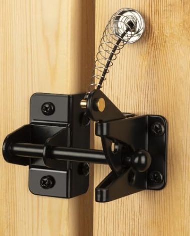 HILLMASTER Self Locking Gate Latch for Wooden Fence with Steel Spring Cable Pull,Heavy Duty Gravity Fence Latch for Metal Gates,Vinyl Fence,Gate Hardware Gate Door Lock for Outdoor Pool,Black Finish