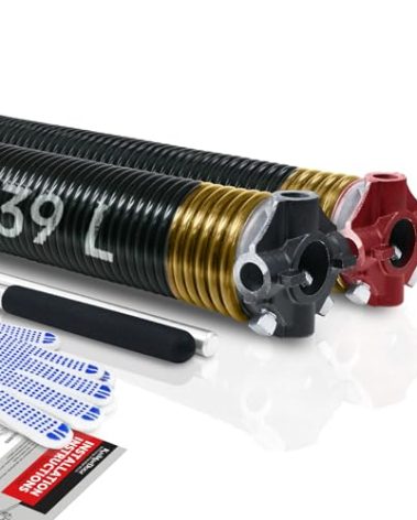 KaiMinDogz Pair of 2" Garage Door Torsion Springs Set with Non-Slip Winding Bar & Gloves,High Precision Electrophoresis Black Coated, for Replacement & Installation, MIN 16,000 Cycles (0.250x2''x39'')