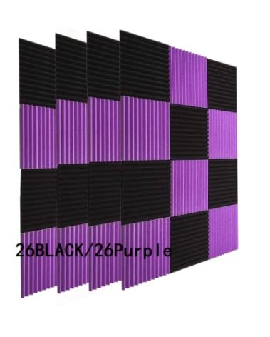 YDHTDLHC 52 Pack of 1 X 12 X 12 Inches Acoustic Foam Panels - Acoustic Foam - High Density - Flame Retardant - For Home Work Recording Studios(Black/Purple)
