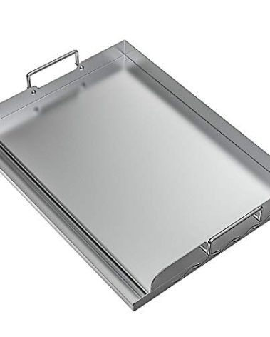 Skyflame Universal Stainless Steel Griddle Flat Top Plate with Even Heating Bracing for BBQ Charcoal/Gas Grills, Camping, Tailgating, and Parties 17" x 13"