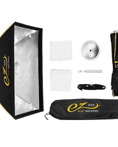 Glow EZ Lock 24x36 Quick Strip Rectangular Bowens Mount Softbox Lighting Kit with External, Internal Diffusers, Deflector Disk and Eggcrate Grid, Folding Softbox for Photography Studio Lighting