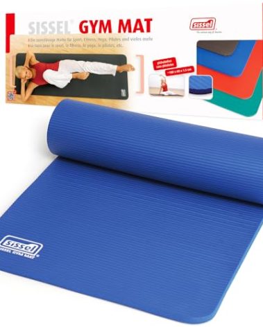 SISSEL Gymnastics Mat Blue 0.6 inches | Skin-Friendly & Non-Slip | Optimal Cushioning | Easy to Roll Up | For Fitness & Yoga | Dimensions: 71 x 24 inches