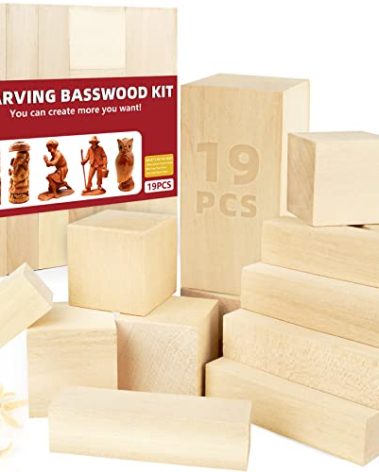 Basswood Carving Blocks, 19PCS Whittling Wood Blocks Kit with 3 Different Sizes, Bass Wood for Carving Easy to Use, for Kids and Adults