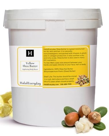 HalalEveryDay Raw Unrefined Grade A Soft and Smooth Yellow African Shea Butter from Ghana - Amazing quality and consistency - comes in a 16 oz Jar - Total weight approximately 14 oz
