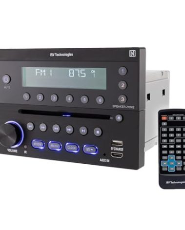 iRV Technology iRV32V2 AM/FM/CD/DVD/MP3/MP4/HDMI in&out w/ ARC/Digital 2.1/Surround Sound/Bluetooth/CEC/NFC,3 Zones Wall Mount RV Radio Stereo w/ APP Control, USB using 5V charging both Android&Apple