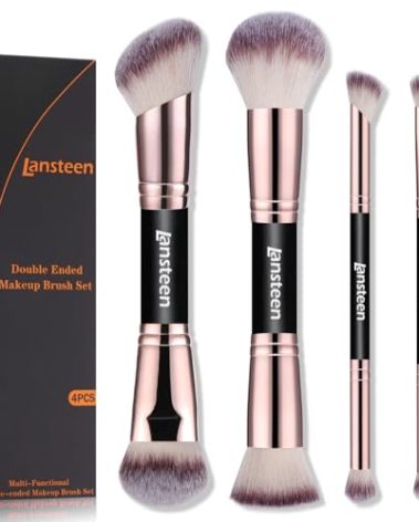 Lansteen Makeup Brush Set, 4PCS Dual Ended Foundation, Powder, Contour, Concealer, eye Make up Brushes For Liquid Blending Cream Bronzer, Kabuki Face Brushes Makeup