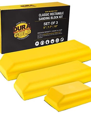 Dura-Gold Pro Series Classic Rectangle Hand Sanding Block Kit with 3 Blocks, 5", 7-3/4" and 10" Set, Hook & Loop Backing and PSA Sandpaper Conversion Adapter Pad - Auto Paint Prep Sand Woodworking