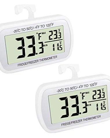 Waterproof Refrigerator Fridge Thermometer, Digital Freezer Room Thermometer, Max/Min Record Function Large LCD Screen and Magnetic Back for Kitchen, Home, Restaurants (2 Pack)