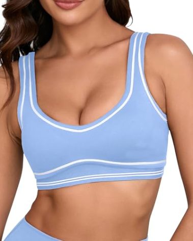 Move With You Womens Sweetheart Padded Sports Bra- Workout Fitness Square Neck Low Back Yoga Bra(Light Blue,L1)