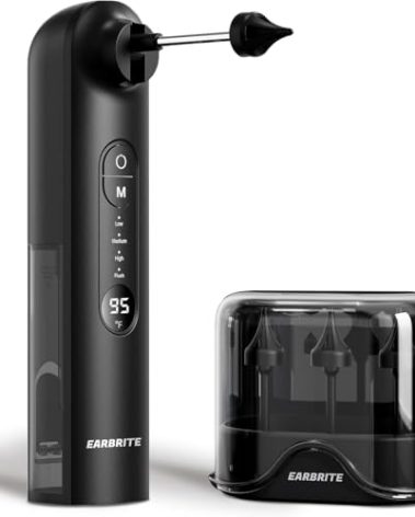 EarBrite Electric Earwax Removal Kit - Professional Water Powered Flush Irrigation Lavage Cleaning Unclogger System Machine for Clogged Ears - Ear Canal Cleaner Washer Flosser Flusher Device