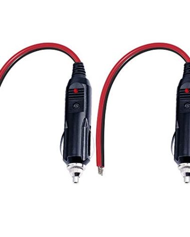 SPARKING 12V Replacement Cigarette Lighter Male Plug with Lead - 24V Car Power Adapter Auto Accessories with Led Lights, 15A Fuse (Male Plug to Tinned Terminal)