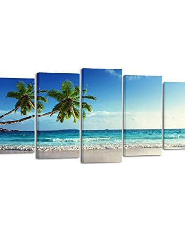 Wieco Art 5 Piece Large Modern Contemporary Ocean Sea Beach Giclee Canvas Prints Artwork Gallery Wrapped Seascape Pictures Paintings on Canvas Wall Art for Living Room Bedroom Home Decorations L
