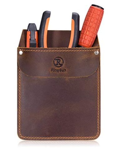 RingSun Genuine Leather Pocket Protector for Men, Durable Pocket Tool Pouch, Jeans Shirts Pocket Protector for Tools Pens Brown